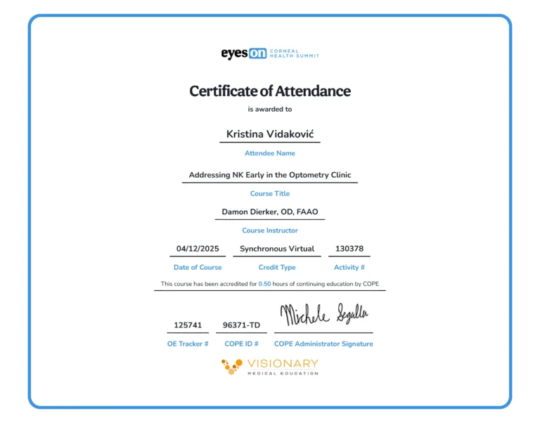 corneal-health-summit-2025-Addressing NK Early in the Optometry Clinic-certificate